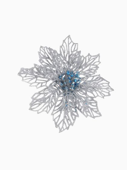 !09 Украшение ёлочное "Ажурный цветок" (набор 4 штуки) 14 см, серебро