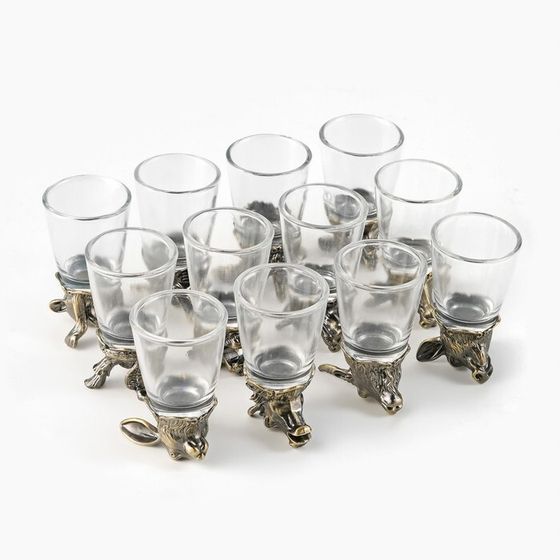 !09 Подарочный набор рюмок-перевертышей «Лучшему мужчине», 12 шт., рюмка 30 мл, стекло, металл