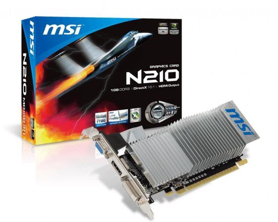 Видеокарта MSI PCI-E N210-1GD3/LP NVIDIA GeForce 210 1024Mb 64 DDR3 460/800 DVIx1 HDMIx1 CRTx1 Ret low profile