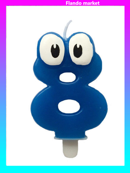 !Свеча для торта 2 штуки "Цифра 8 " с глазками синяя
