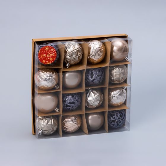 !09 Набор елочных игрушек - Ёлочные игрушки «Винтажный узор», шары новогодние, d=6 см, набор 16 шт., МИКС