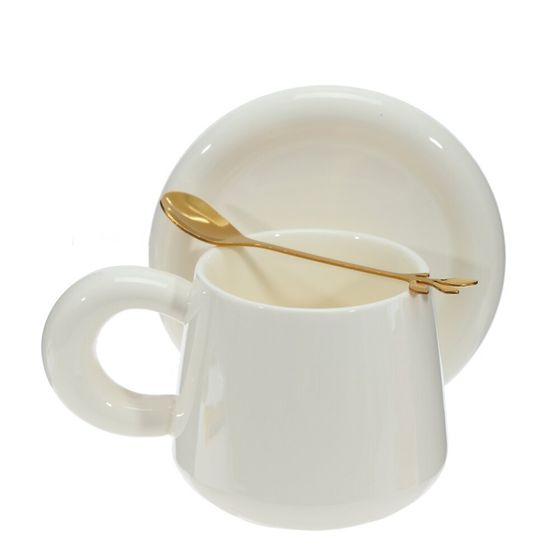 Кружка с блюдцем и ложкой, 300 мл, L16 W13 H10 см, цвет микс