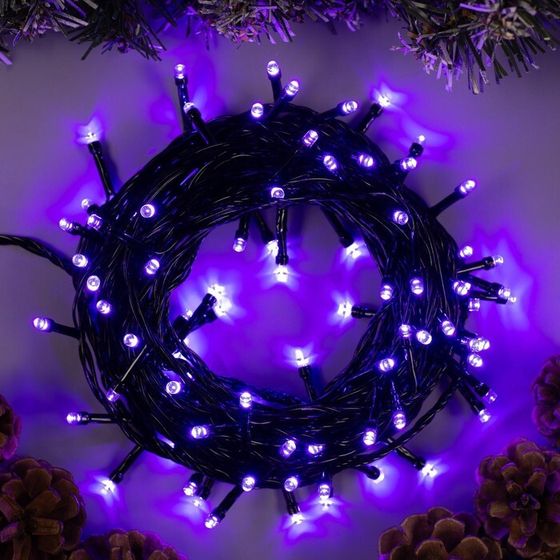 Гирлянда «Нить» 10 м, IP20, тёмная нить, 100 LED, свечение фиолетовое, 8 режимов, 220 В, УЦЕНКА