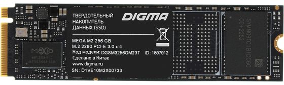 Накопитель SSD 256Gb Digma PCI-E 3.0 x4 M.2 2280 DGSM3256GM23T MEGA M2