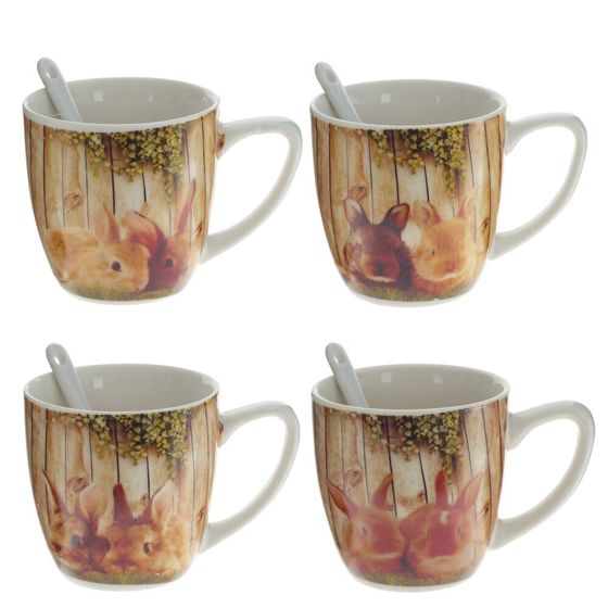 Кружка с ложкой, 150 мл, L10 W7 H7,5 см, 4в