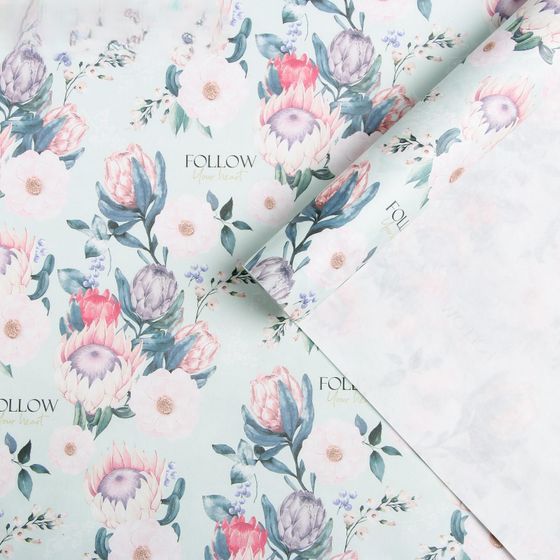 !09 Набор из 3-х листов упаковочной крафтовой бумаги размер 50 × 70 см: Бумага  "Макаруны"(2 листа)  + Бумага «Flowers» (1 лист)