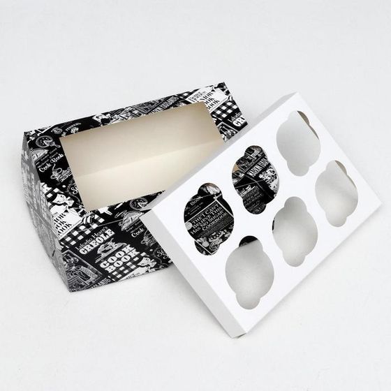 !Упаковка на 6 капкейков с окном 2 штуки "Cook Book", 25 х 17 х 10 см.