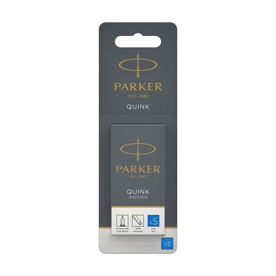 Картриджи для перьевой ручки, набор 5 штук Parker Cartridge Quink, синие смываемые, блистер