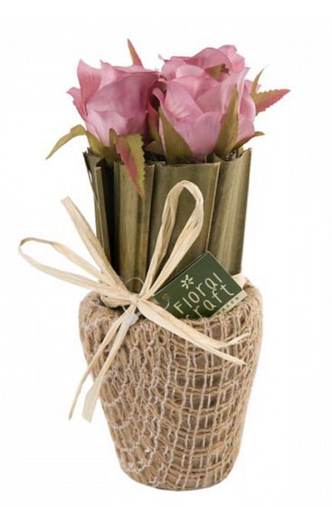 !09 Декоративная композиция "Розы", 9x9x20 см. цвет розовый