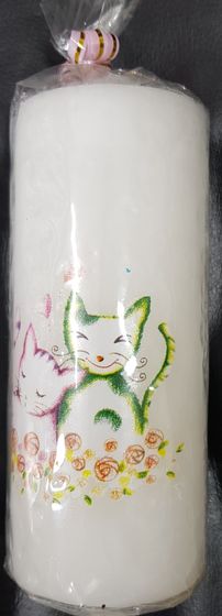 !09 НАБОР 3 ШТУКИ - Свеча декоративная " Котики" 6x6x15 см. цвет белый ивори