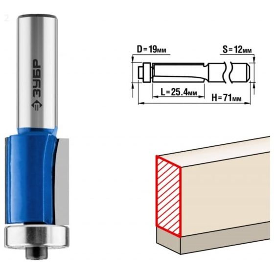Фреза кромочная ЗУБР 28727-19-25.4-12, с подшипником, хвостовик d = 12 мм, 19 x 25.4 мм
