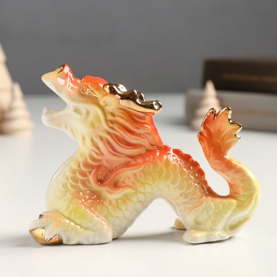 Сувенир керамика &quot;Китайский огненный дракон - рык&quot; с золотом 5х12х9 см