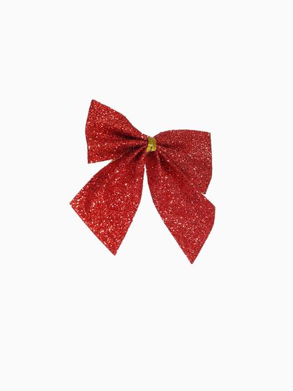 !09 Ёлочные игрушки (набор 12 шт.) «Зимнее волшебство. Бантик - блеск» пластик, 4.5×5.5 см, красный