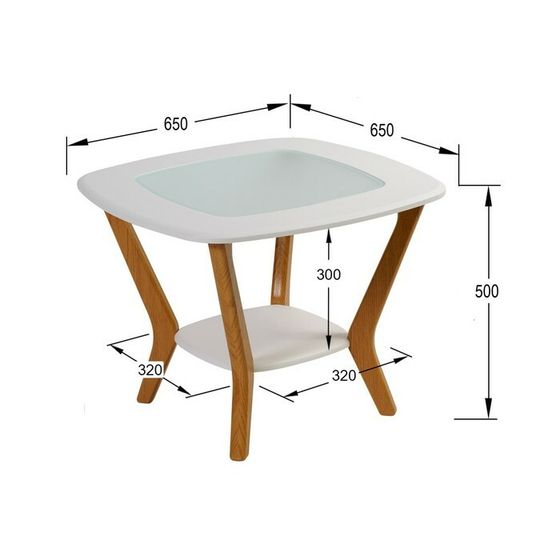 Стол журнальный Мельбурн со стеклом, 650х650х500, белый/дуб светлый