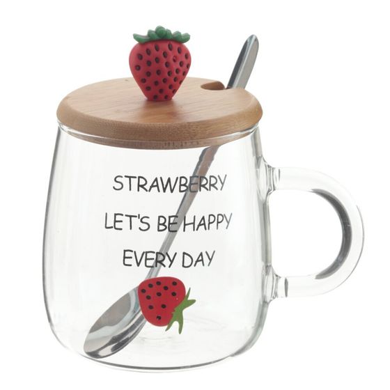 Кружка с крышкой и ложкой, 470 мл, L12 W9 H12,5 см, 4в.