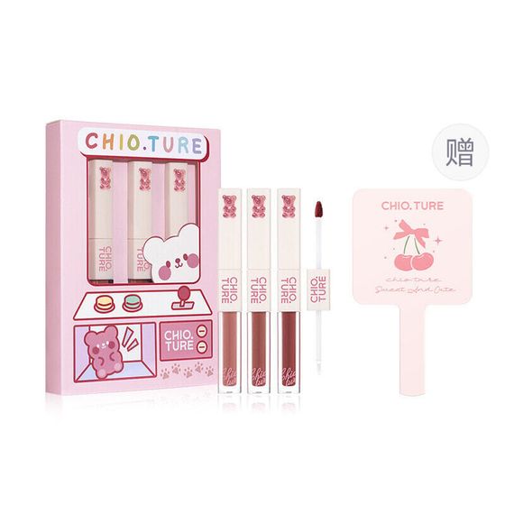 CHIOTURE Dual Head Lipstick Bear Design Box Makeup Sets Easy-to-Blend Complexion Mirror Finish Moisturizing 4.4g*3