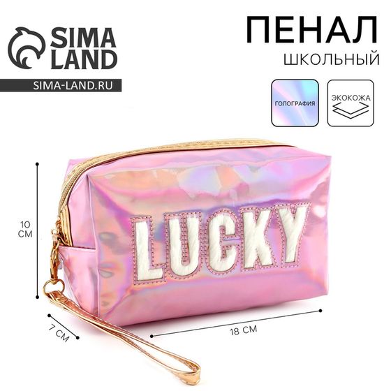 Пенал школьный  Lucky, иск. кожа, 18×10×7 см, розовый цвет