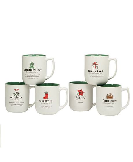 Christmas Fun Green Sayings 16 oz Mugs Set of 6