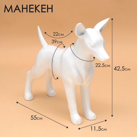 Манекен собаки, стоячий, разборный, фибергласс, белый