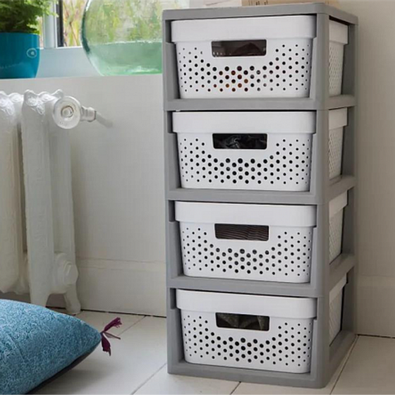 Комод INFINITY KNOCK DOWN 4x11л серый/белый перфорированный