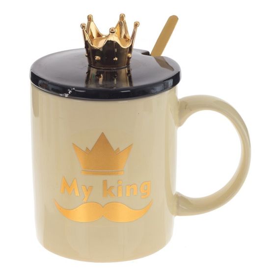 Кружка с крышкой и ложкой, 400 мл, L12,5 W9 H13,5 см,дизайн микс