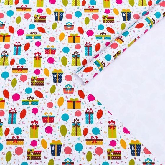 !09 Набор глянцевой бумаги (3 листа) с печатью "С днем рождения", 70 х 100 см.