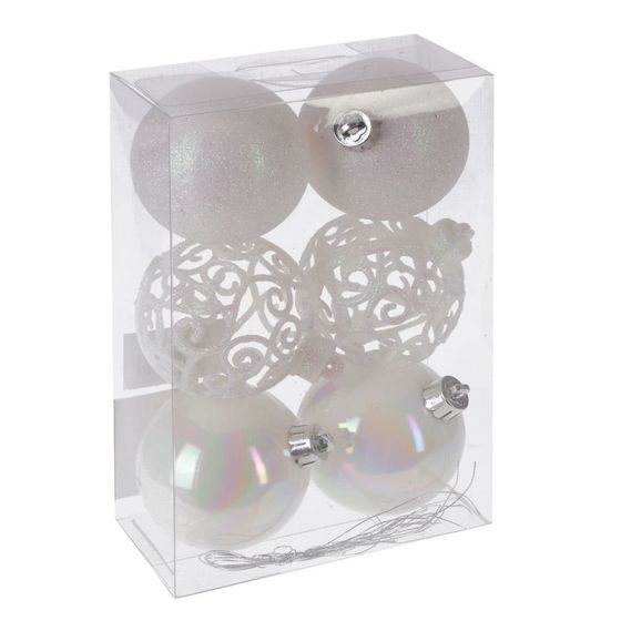 Набор из 6шт Украшение новогоднее Шар "Жемчужная сказка", D 6 см, L11,5 W6 H17 см