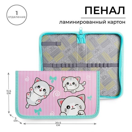 Пенал 1 секция 115 х 205 х 30 мм, Calligrata &quot;Котики&quot;, ламинированный картон