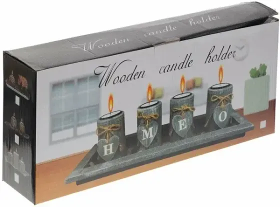 !09 Набор из 2-х подсвечников и декоративных камней на подставке, L36 W12 H8 см