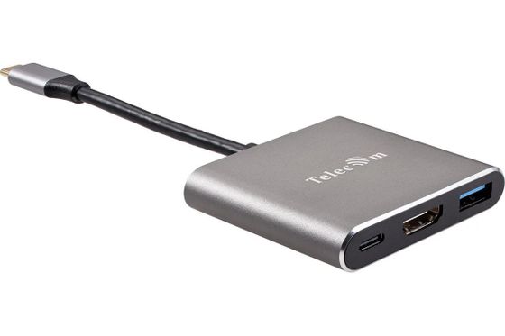 Адаптер Telecom USB3.1 Type-C(m) - HDMI+USB3.0+PD charging 0,15м серый (TUC010)