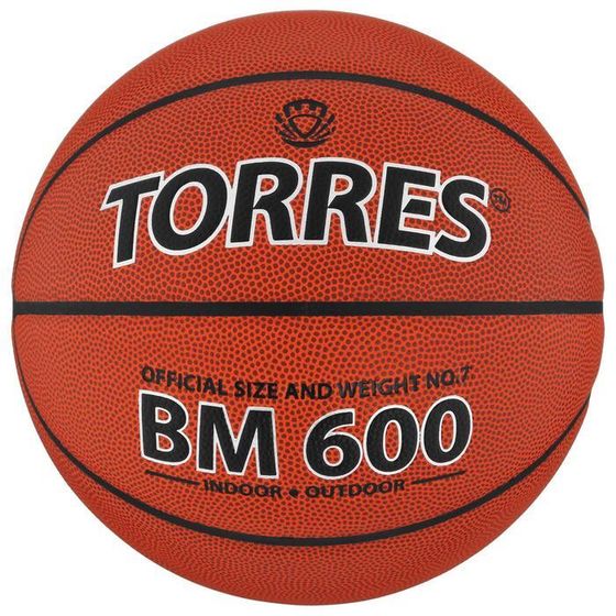 Мяч баскетбольный TORRES BM600, B10027, PU, клееный, 8 панелей, р. 7