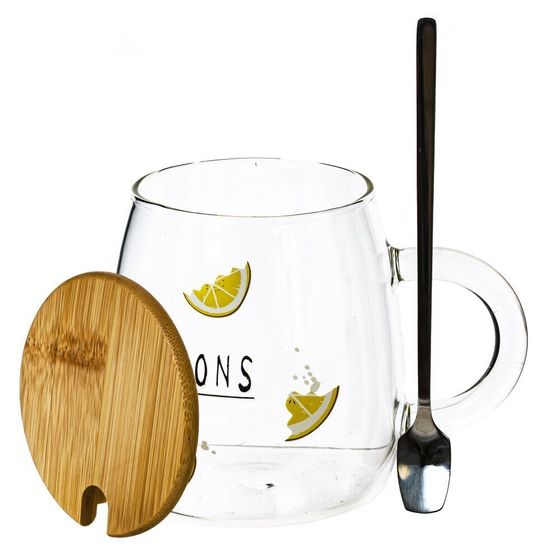 Кружка с крышкой и ложкой, 450 мл, L12 W9 H10 см