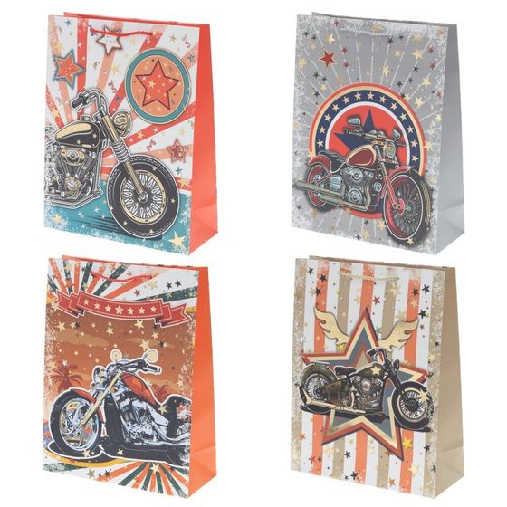 Пакет подарочный (бумага 210г/м2, (блок микс 12шт), L30 W12 H39 см, 4в.