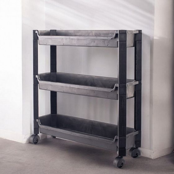 Стеллаж на колёсиках чёрный 3 уровня 46.5х14.5х48,3см