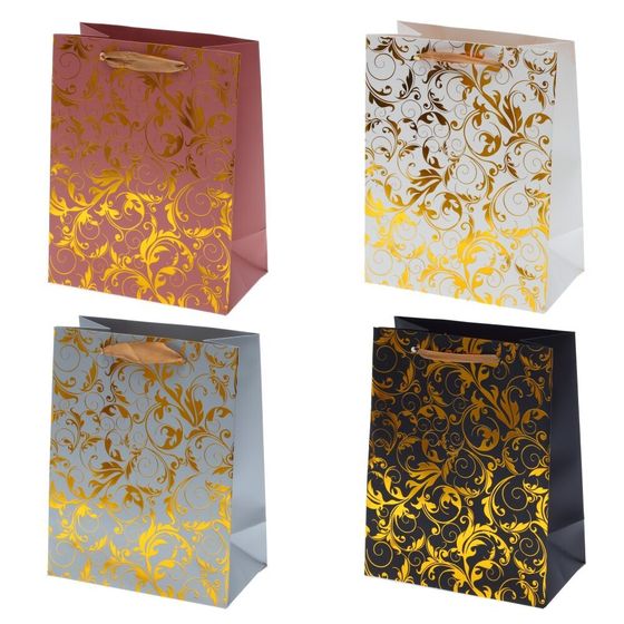 Пакет подарочный (бумага 210г/м2, блок 12шт), L18 W10 H23 см, 4в.