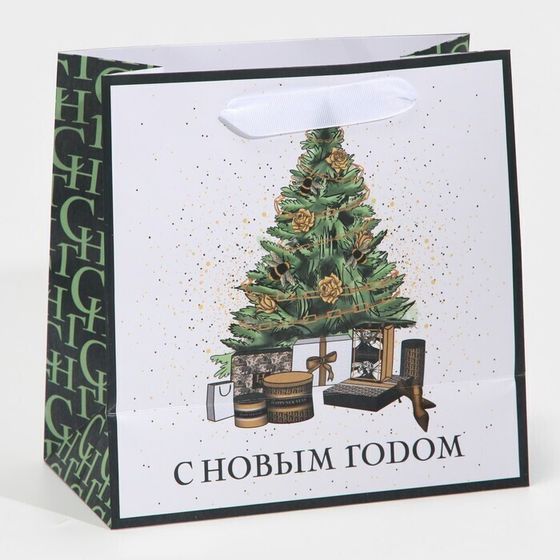 !09 Пакет ламинированный (набор 2 штуки) квадратный «Подарочки под елкой», 22 × 22 × 11 см.