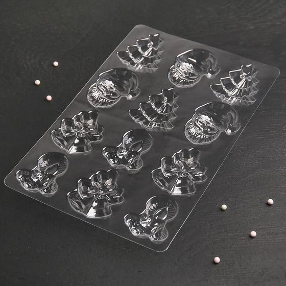 !09 Форма для шоколада новогодняя «Рождество», 12 ячеек, 15×8 см, цвет прозрачный