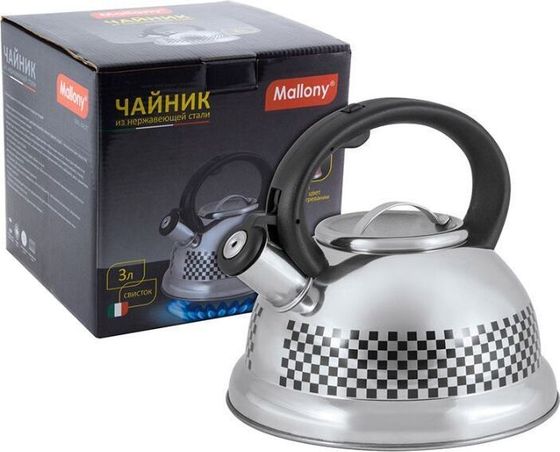 Чайник Mallony MAL-0417С 3,0л со свистком черный/серебристый