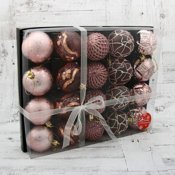 !09 Набор елочных игрушек(20 штук): Ёлочные игрушки &quot;Каспий&quot; d=6 см, цвет бежево-коричневый микс