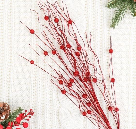 !09 Набор из 2-х изделий - Декор "Блеск" ветка с шариками, 72 см, цвет красный