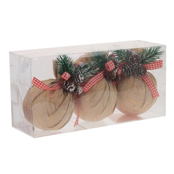 Набор из 3шт Украшение новогоднее "Шар", D 7.5 см, L23,5 W8 H11,5 см