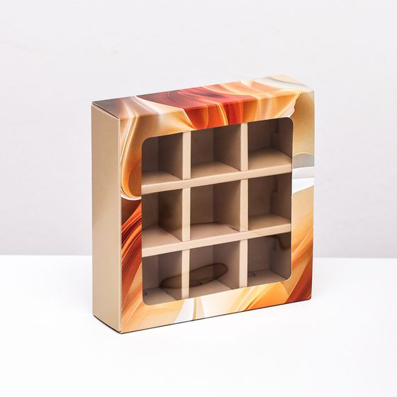 Коробка под 9 конфет с обечайкой «Кофе с молоком», 13.7×13.7×3.5