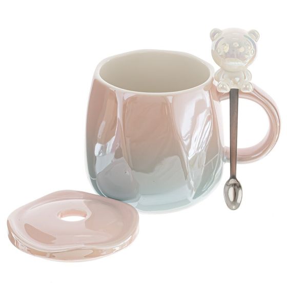 Кружка с крышкой, 400 мл, L8 W8 H9 см, цвет микс