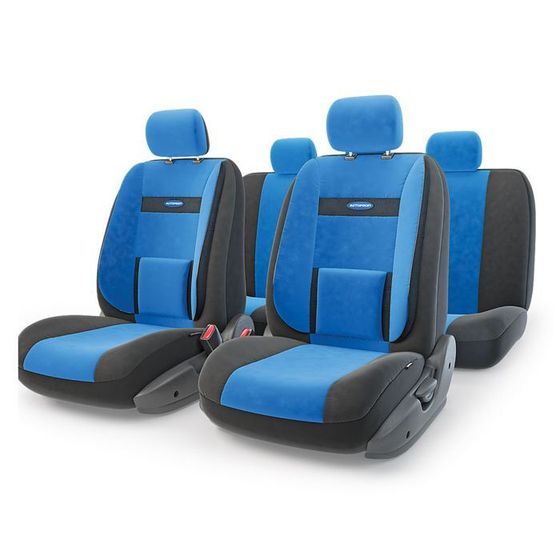 Авточехлы универcальные AUTOPROFI COMFORT, COM-1105 BK/BL (M), велюр, набор из 11 предметов, цвет чёрный/синий