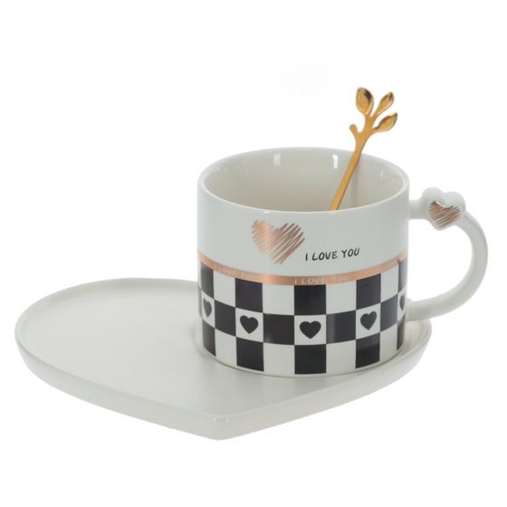 Кружка с блюдцем и ложкой, 220 мл, L16 W14 H7,5 см,дизайн микс