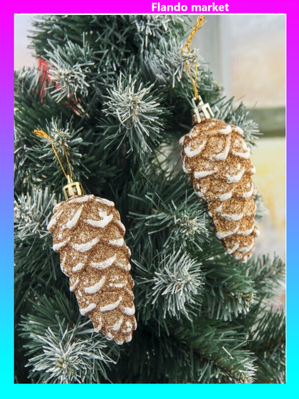 !09 Украшение ёлочное "Шишки" (набор 4 шт) 4х10 см, цвет золотисто-белый