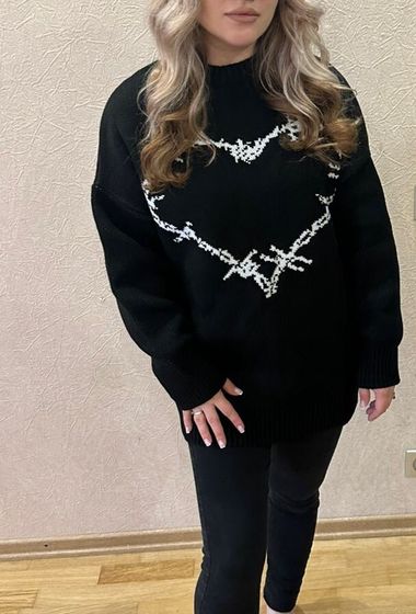 !09 Свитер женский вязанный теплый с принтом "Сердце" Размер ONE SIZE(42-48)