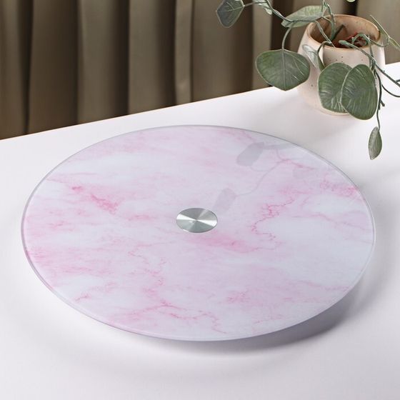 Подставка стеклянная для торта вращающаяся Доляна «Марбл розовый», d=32 см, цвет розовый