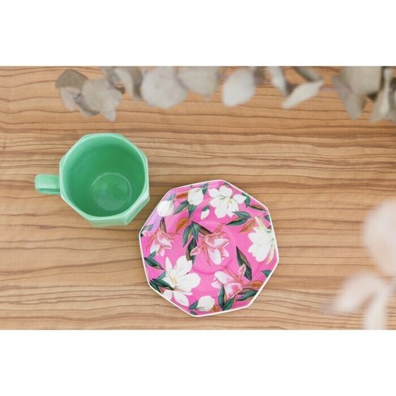 !09 Чайная пара «Цветы», кружка 200 мл, блюдце 13 см