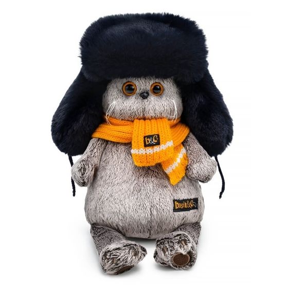 Мягкая игрушка «Кот Басик», в меховой шапке и шарфе, 22 см
